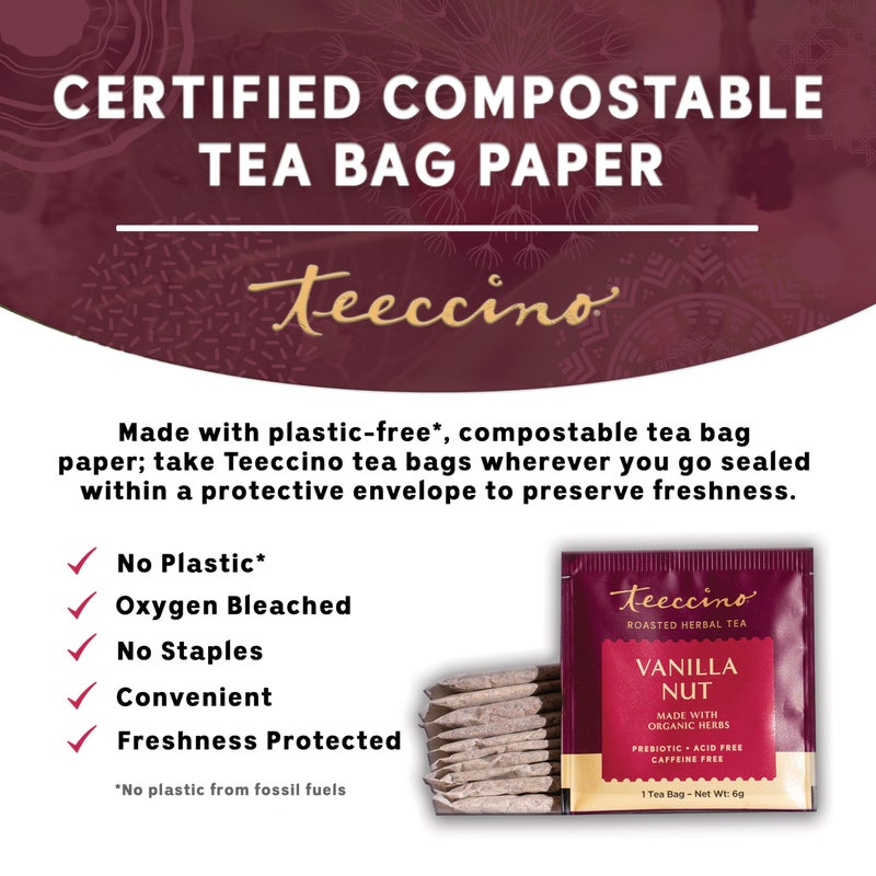 Teeccino Vanilla Nut Herbal Tea - Rich & Roasted Herbal Tea That’s Caffeine Free & Prebiotic for Natural Energy, 10 Tea Bags (Pack of 6) - Image 3
